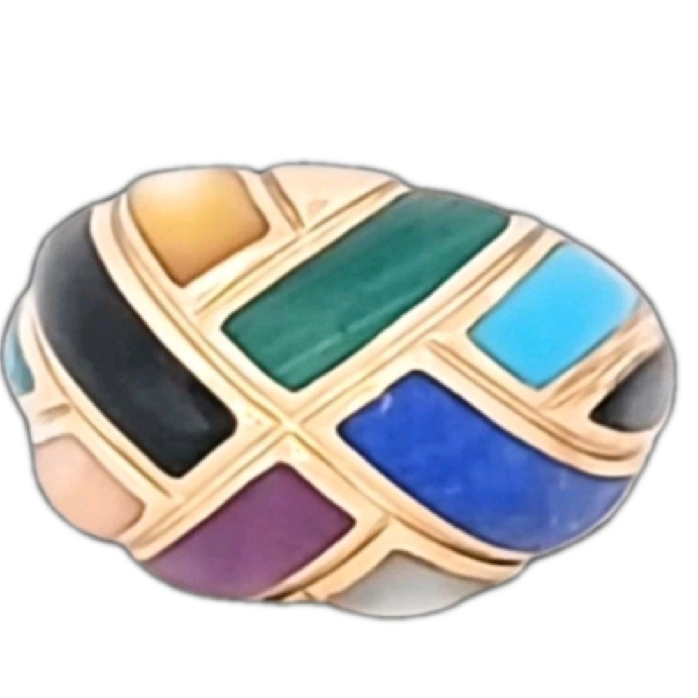 14k Gold Ring Turquoise Lapis Onyx  MOP Coral